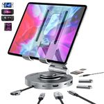 USB C Hub for Ipad Pro Docking Station, FOLODA Rotatable Folding Type-C Tablet Stand with 4k HDMI, USB C 3.0 Data Port, 2*USB A 3.0, 100W PD Charging, 3.5mm Aux for Ipad Pro/Phone 15/Galaxy Tab