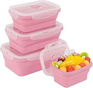 Collapsible Silicone Food Container Set of 4 with Lids | Stackable - Space Saving | Microwaveable | Freezer, Dishwasher Safe, BPA Free Collapsible Leftover or Meal Prep Lunch Box Containers (ice cream pink)