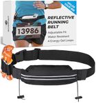 Reflective Running Race Bib Belt With Elastic Webbing - Lightweight Fits All Waist Sizes 30”-42” Running Belts for Women and Men for Marathon, Triathlon - Runners Belt - Running Belt Bib Holder