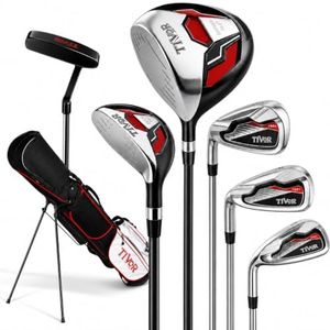 Left Handed Golf Clubs for Men,7-Piece Complete Golf Club Set,Black/Red