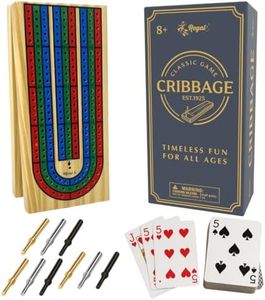 Regal Games Wooden Cribbage Board Game with Metal Pegs and a Standard Deck of Playing Cards