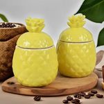 KAOLINITE Ceramic Jar | jars for kitchen storage | ceramic jars for salt, pickle,Sugar | Ceramic Barni | Container For Kitchen | Pineapple Shaped Shaped | Yellow (1000 ML) Pack Of Two