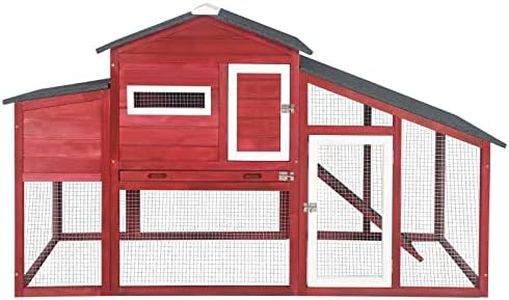 PetsCosset 71.3" Chicken Coop Wooden Backyard Hen House Indoor Outdoor Two Story Poultry Cage with Run, Chicken Nesting Box, Pull Out Trays and Anti-Slip Asphalt Ramp