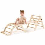 Giant bean Foldable Pikler Triangle Set with Sliding Ramp & Climbing Arch Ramp, 3-in-1 Wooden Toddler Climbing Toys Indoor,Playground Jungle Gym for Kids Age 1-3, Montessori Climbing Set