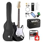 Donner DST-100B 39 Inch Electric Guitar Beginner Kit Black Full-Size Solid Body Starter Package HSS Pick Up with All Accessories Amplifier Online Lesson Bag Digital Tuner Capo Strap Extra String Amp Cable Picks