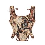 bslingerie Womens Waist Cincher Bustier Boned Corset, Brown Retro Country Style, XXL