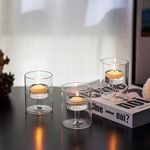 Romadedi Glass Hurricane for Tealight Candles - 12 Pcs Cylinder Clear Tea Light Candle Holders for Table Centerpieces Wedding Home Decor Party Dining Birthday Room Decorations