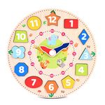 Webby Wooden Early Educational Teaching Clock-Time & Shapes Sorting Toy for Kids, 12 Pieces (Multicolor)