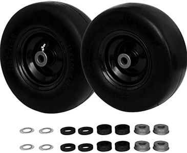 11x4-5" Lawn Mower Tires on Wheel, Flat Free Solid Smooth Tread Zero Turn & Garden Tractor Mowers Tire Assembly, 3/4" or 5/8" Bushing, 3.4"-4"-4.5-5" Centered Hub, 2 Pack