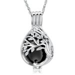 shajwo Tree of Life Urn Necklaces for Ashes for Women Men Teardrop Cremation Jewelry for Ashes Memorial Pendant,Black