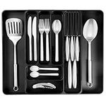 nuovva Cutlery Drawer Organiser – Adjustable Utensil Tray for Drawers – Expandable Cutlery Set Holder – Compact Drawer Divider for Knives, Forks and Spoons – Black Cutlery Divider