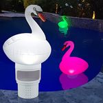 LanSuper Pool Chlorine Floater,Floating Pool Chlorine Dispenser with Solar Swan Light,Pool Tablet Floater Easy Opening Fit 4x3 Chlorine Tablets,Spa Chemical Dispenser Anti-Sinking Pool Chlorinator