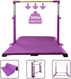 GBVUGY Gymnastics Kip Bar with Mat for Home Indoor Training,Horizontal Kids Girls Junior,Adjustable Arms from 3' - 5' Gym Equipment,1-4 Levels,260lbs Weight Capacity Purple Mat