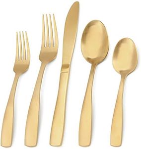 Matte Gold Silverware Set, Bysta 20-Piece Stainless Steel Flatware Set, Kitchen Utensil Set Service for 4, Tableware Cutlery Set for Home and Restaurant, Satin Finish, Dishwasher Safe