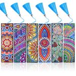 Chenkaiyang 6 Pieces 5D Diamond Bookmark, Leather Tassel Bookmark DIY Painting Bookmark Floral Beaded Bookmarks for DIY Making Arts Crafts Students Adults Graduation Birthday Embroidery