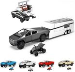 Cybertruck Toy Truck with RV Motorcycle for Boys Girls Women Adult Diecast Metal Tesla Cybertruck Model Pickup Truck 1/32 Toy Race Car with Sound and Light Gift Age for 6,7,8 Year Up (Black)