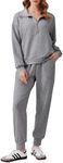 PINSPARK Airport Outfits for Women 2024 2 Piece Lounge Set Sweatshirt Sweatpants Long Sleeve Half Zip Tracksuit Fall Travel Outfits Matching Set,Grey XX-Large