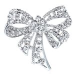 FAIRYGATE Rhinestone Brooch Vintage Style Winter Wedding Holiday Crystal Bridal Fashion Large Statement Bow Brooches Pins for Women Silver, B3118