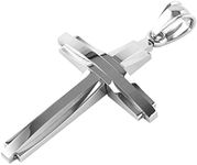 HZMAN Mens Polished Stainless Steel Silver Cross Pendant Necklace 22+2 Inches Chain, Stainless Steel, No Gemstone