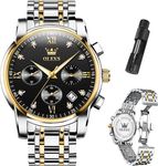 OLEVS Watches for Mens Analog Quartz Silver and Gold Stainless Steel Waterproof Mens Wrist Watches Chronograph Date Luxury Fashion Business Casual Rome Number Diamond Dial Blue Black White