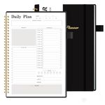 Daily Planner Undated, To-Do List Notebook with Hourly Schedule, (7x10") Spiral Appointment Organizer Calendar for Man / Women, Flexible Cover, Twin-Wire Binding Elastic Closure, Pocket Pen Loop, 160 Pages