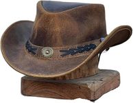 HADZAM Shapeable Unisex Australian Outback Hat Western Style Leather Cowboy Hat For Men And Women Wide Brim Vintage Old Style, Brown, Large