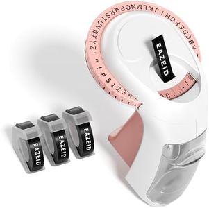 EazeID Pink Embossing Label Maker Manual, Handheld Embossed Label Maker with 3 Black Tapes 3/8Inch, Vintage Retro Embosser Labeler for DIY Scrapbooking, Kids Teachers Practical Gift, Home & Office Use