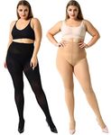 MANZI 2 Pairs Women's Control Top Plus Size Pantyhose Opaque Sheer Tights XX-Large