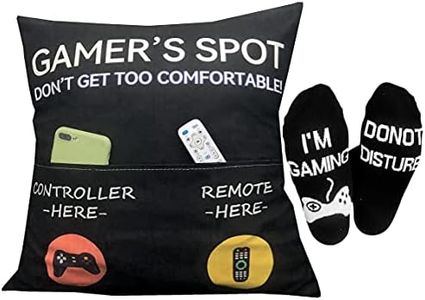 Gamer Gifts, Pocket Design Throw Pillow Covers 18 x 18 Inch + Gamer Socks, Gaming Room Décor Stocking Stuffers Easter Basket Stuffers for Teen Boys Girls Men Father Boyfriends