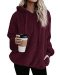 Womens Hoodie Fleece Casual Loose Long Sleeve Coat Winter Oversize Warm Fluffy Zip Tops Sweatshirt Pullover with Pockets (Burgundy, XXL)