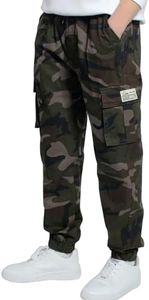 TLAENSON Boys Camo Cargo Pants for Youth Cargo Joggers Casual Camoflauge Bottom Clothes Green Size 170/13-14 Years