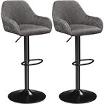 Yaheetech Set of 2 Bar Stools Height Adjustable Swivel Barstools PU Leather Upholstered Bar Chair with Backrest, Armrests and Footrest for Home Kitchen Grey