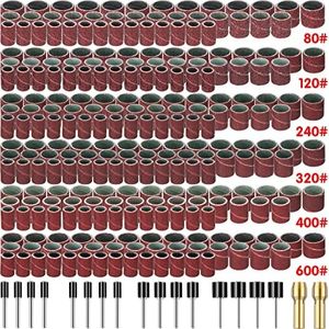 Shimeyao 890 Pieces Sanding Drum Set for Drum Sander 80 120 240 320 400 600 Grits Sanding Drums with 24 Pieces Drum Connecting rods 2 Pcs Self Tightening Drill Chuck