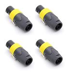 ESPtronics (4 Pcs) 4 Pin Plug Audio Cable Plug Socket Adapter Yellow Speakon XLR Male Connector for Microphone, Stereo System, DJ etc. 4 Pole Speakon Connector Plug NL4FC