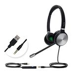 Yealink UH36 Professional Wired Headset - Telephone Headphones for Calls and Music, Noise Cancelling Headset with Mic for Computer PC Laptop（for Teams Optimized, Stereo,3.5mm Jack/USB Connection）