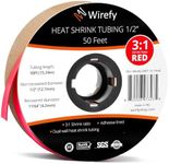 Wirefy 1/2" Heat Shrink Tubing - 3:1 Ratio - Adhesive Lined - a resistant Heat Shrink - Red - 50 Feet Roll