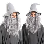 QUEENTAS Grey Men Wigs and Beard - Long Wizard Hair Wig and Beard for Men Full Head Costume Accessory Diwali Cosplay Synthetic Hair Wig