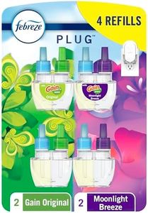 Febreze Odor-Fighting Fade Defy PLUG Air Freshener, Gain Moonlight Breeze, Gain Original, 0.87 fl. oz. Oil Refills, 4 Refills (2 of Each)