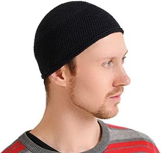 CHARM Kufi Hat Mens Beanie - Men Cotton Skull Cap Hand Made 2 Sizes Islam Black L