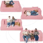 Cansunna Folding Bean Bag Chair,3-in-1 Bean Bag Couch Faux Fur Floor Sofa Large Foam Beanbag Convertible Bean Bag Sofa Bed with Pillow for Adults(Pink, Large)