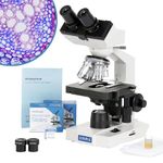 Awarded Best Compound Microscope 2016 - OMAX 40X-2000X Lab LED Binocular Microscope with Double Layer Mechanical Stage w Blank Slides Covers and Lens Cleaning Paper