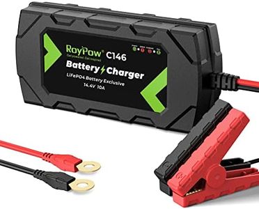 RoyPow LiFePO4 Battery Charger, 14.4V 10A Automatic Trickle Battery Charger, 12V Battery Maintainer for 12V LiFePO4 Lithium Battery with Alligator Clamp and Ring Terminal