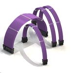 LINKUP - PSU Cable Extension Sleeved Custom Mod GPU PC Braided w/Comb Kit┃1 x 24 P (20+4)┃1 x 8 P (4+4) CPU┃2 x 8 P (6+2) GPU Set┃30CM 300MM - Purple