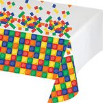 Creative Converting 315252 Block Birthday Plastic Tablecover Multicolor, 54" x 102"