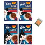 Cat Soup Bundle Including Purina Felix Pack of 4 (24 Pouches x 48 gram) -FARM Selection (Beef,Chicken,Lamb)-TENDER STRIPS and Classic SOUP and a Portion of Ubipet Catnip 5g