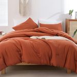 ROSGONIA Queen Comforter Set Burnt Orange, 3pcs (1 Boho Terracotta Comforter & 2 Pillowcases), Lightweight Fall Bedding Rust Blanket All Season Quilt