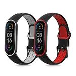 kwmobile Straps Compatible with Xiaomi Mi Smart Band 6 / Mi Band 6 / Band 5 Straps - 2X Replacement Silicone Watch Bands - Black/Grey/Black/Red