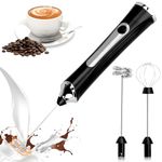 TonJin Milk Frother USB-C Rechargeable Handheld Frother Wand with 2 304 Stainless Whisks, New Upgraded 3 Speeds Coffee Whisk Frother Electric Drink Mixer for Lattes, Cappuccino, Egg, Matcha, Black