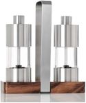 AdHoc Menage Classic Salt and Pepper Mill Gift Set - Glass Salt & Pepper Grinder Set - Fully Adjustable Salt & Peppercorn Mill - Mill Tray Included - Kitchen Tool & Gadget - Stainless Steel/Acacia, 6"