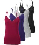 Vislivin Women V-Neck Tank Top with Lace Trim Camisole Adjustable Spaghetti Strap Sleeveless Undershirt Black/Gray/Dark Blue/Wine Red M